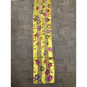 Yellow Silk Floral Rectangle Scarf Womens Made in France 9x47in Lightweight
